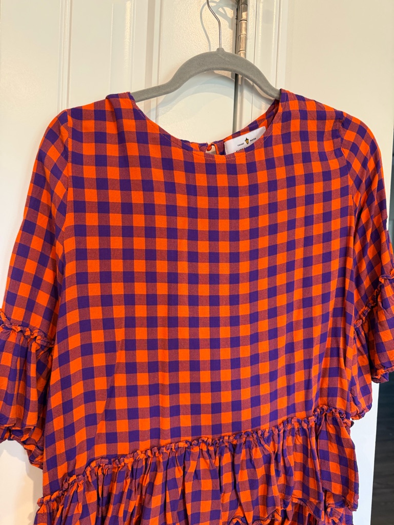 Checkered Womenâs Blouse In Orange And Purple